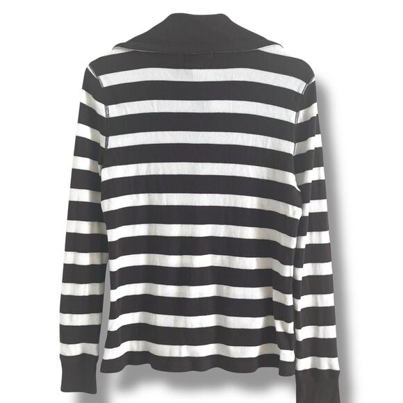 Ralph Lauren Active Ribbed Stripe Quarter Zip Polo Top L Brown Y2K Academia Prep - Picture 2 of 8